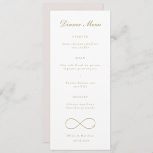 Infinity Love Monogram Gold White Wedding Dinner Menu
