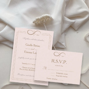 Infinity Monogram Elegant Blush Pink Wedding RSVP Invitation