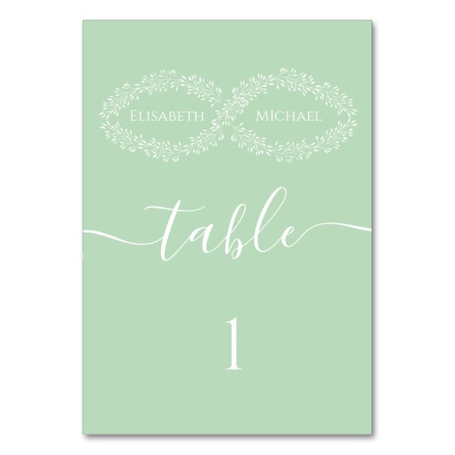 Infinity neo mint botanical  romantic chic elegant table number (Front)