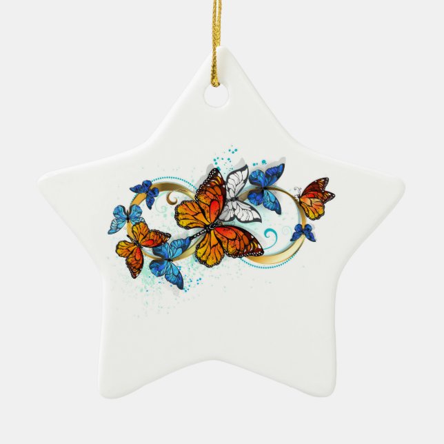 Infinity of Monarch Butterflies Ceramic Tree Decoration (Front)