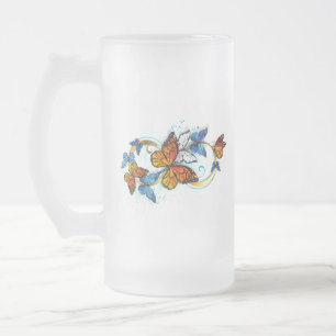 Infinity of Monarch Butterflies Frosted Glass Beer Mug