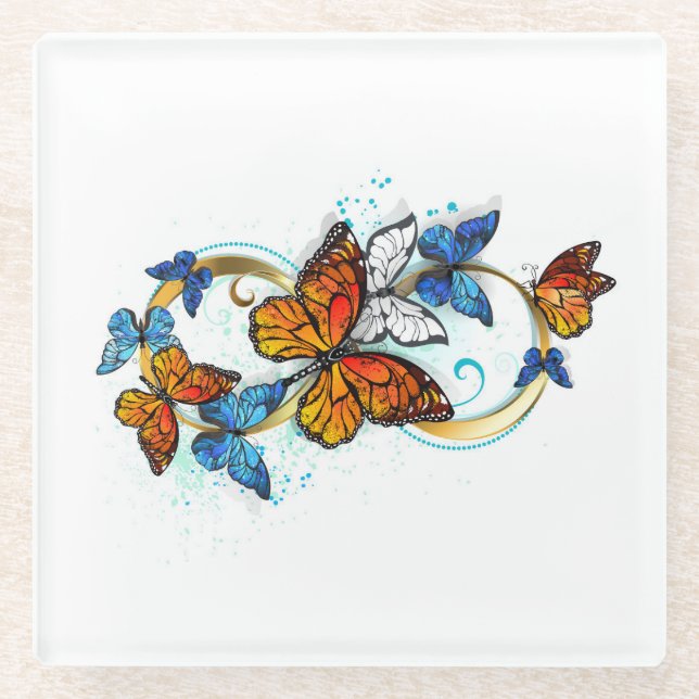 Infinity of Monarch Butterflies Glass Coaster (Front)