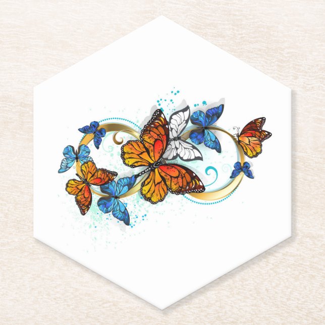 Infinity of Monarch Butterflies Paper Coaster (Front)