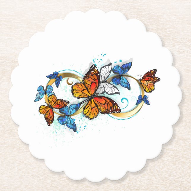 Infinity of Monarch Butterflies Paper Coaster (Front)