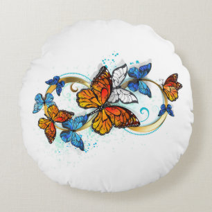 Infinity of Monarch Butterflies Round Cushion