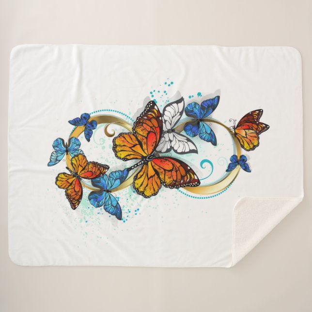 Infinity of Monarch Butterflies Sherpa Blanket (Front (Horizontal))