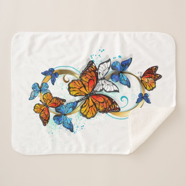 Infinity of Monarch Butterflies Sherpa Blanket (Front (Horizontal))