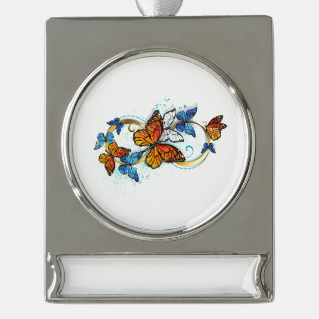 Infinity of Monarch Butterflies Silver Plated Banner Ornament (Front)