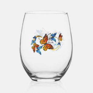 Infinity of Monarch Butterflies Stemless Wine Glass