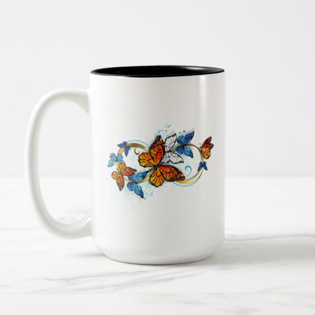 Infinity of Monarch Butterflies Two-Tone Coffee Mug (Left)