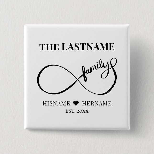 Infinity Personalised Family Name and Est. Date  15 Cm Square Badge (Front)