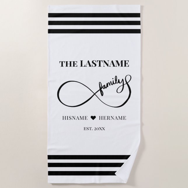 Infinity Personalised Family Name and Est. Date Beach Towel (Front)