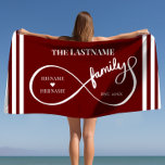 Infinity Personalised Family Name and Est. Date Beach Towel<br><div class="desc">Elegant infinity with modern calligraphy family word and custom last name. This makes a perfect wedding or wedding anniversary. Want this design on a different product? Click on "VIEW ALL PRODUCTS" on the upper left of this description and choose the item that you want. You can then adjust the size...</div>
