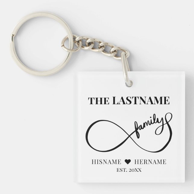 Infinity Personalised Family Name and Est. Date Key Ring (Front)