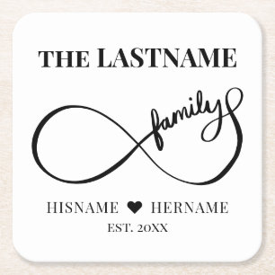 Infinity Personalised Family Name and Est. Date Square Paper Coaster