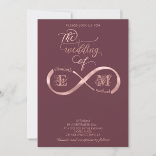 Infinity rose gold romantic monogram calligraphy invitation