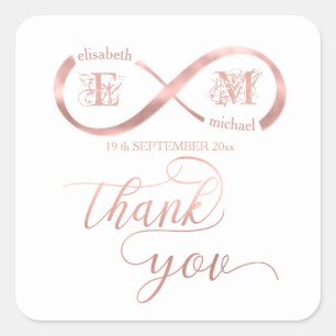 Infinity rose gold romantic monogram calligraphy square sticker