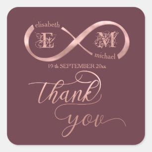 Infinity rose gold romantic monogram calligraphy square sticker