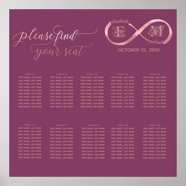 Infinity rose gold romantic monogram cassis poster (Front)