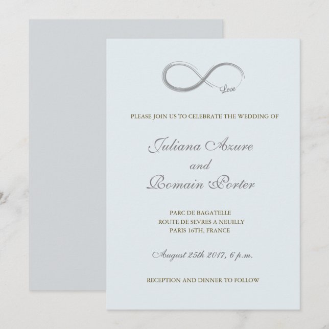 Infinity sign baby blue grey minimalist Wedding Invitation (Front/Back)