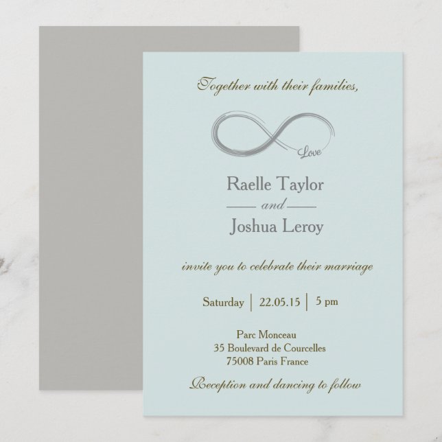 Infinity sign baby blue grey wedding invitation (Front/Back)