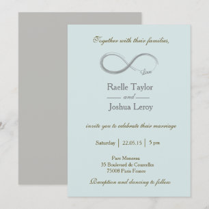 Infinity sign baby blue grey wedding invitation