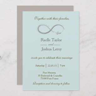Infinity sign blue taupe grey wedding invitation