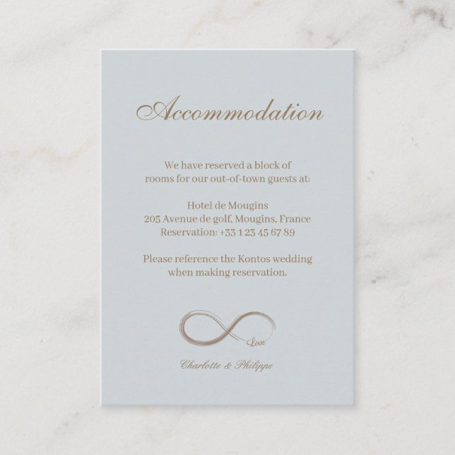 Infinity Sign Blue Wedding Hotel Enclosure Card (Front)