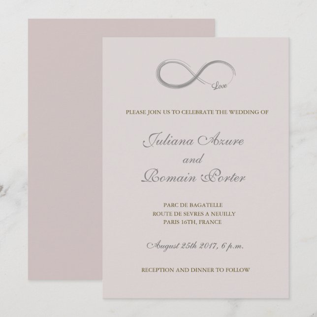Infinity sign blush pink grey minimalist Wedding Invitation (Front/Back)