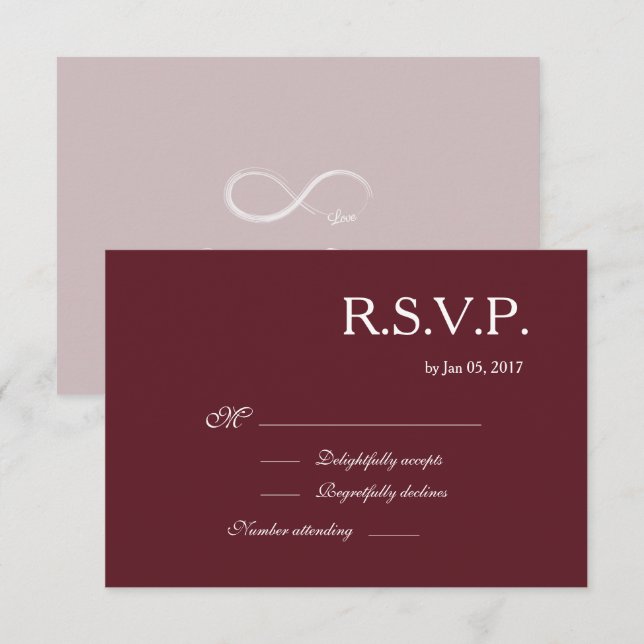 Infinity Sign Burgundy Blush Elegant Wedding RSVP Invitation (Front/Back)
