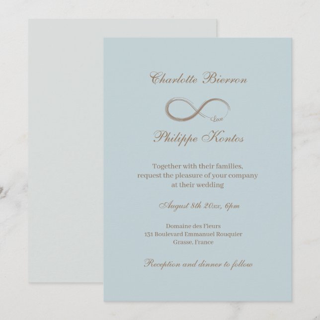 Infinity Sign Dusty Blue Grey Gold Elegant Wedding Invitation (Front/Back)