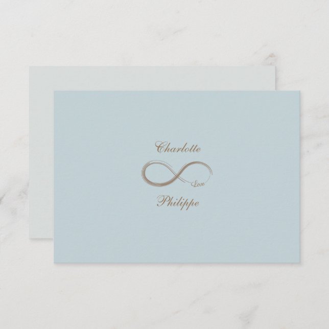 Infinity Sign Dusty Blue Grey Gold Wedding RSVP Invitation (Front/Back)