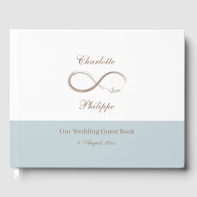 Infinity Sign Dusty Blue White Minimalist Wedding Guest Book (Front)