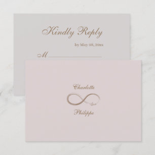 Infinity Sign Dusty Pink Grey Gold Wedding RSVP Invitation