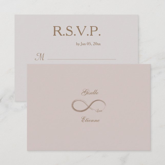 Infinity Sign Dusty Rose Custom Name Wedding RSVP Invitation (Front/Back)