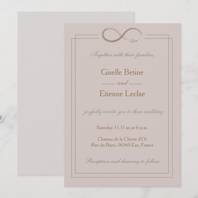 Infinity Sign Dusty Rose Grey Gold Wedding Invitation (Front/Back)