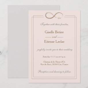 Infinity Sign Elegant Blush Pink Grey Gold Wedding Invitation