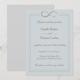 Infinity Sign Gold Blue Grey Geometric Wedding Invitation