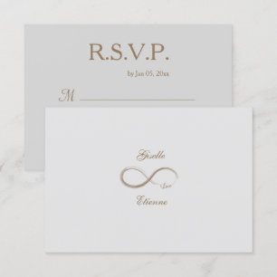 Infinity Sign Gold Grey Custom Name Wedding RSVP Invitation