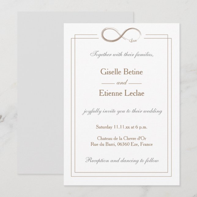 Infinity Sign Gold White Grey Geometric Wedding Invitation (Front/Back)