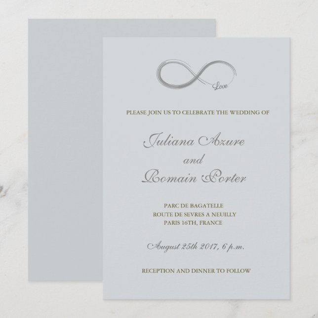Infinity sign grayish blue  minimalist Wedding Invitation (Front/Back)