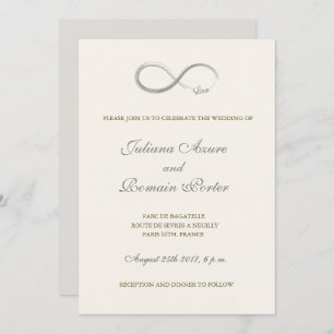 Infinity sign ivory white grey minimalist Wedding Invitation