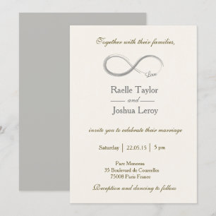 Infinity sign ivory white grey wedding invitation