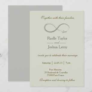 Infinity sign khaki green grey wedding invitation