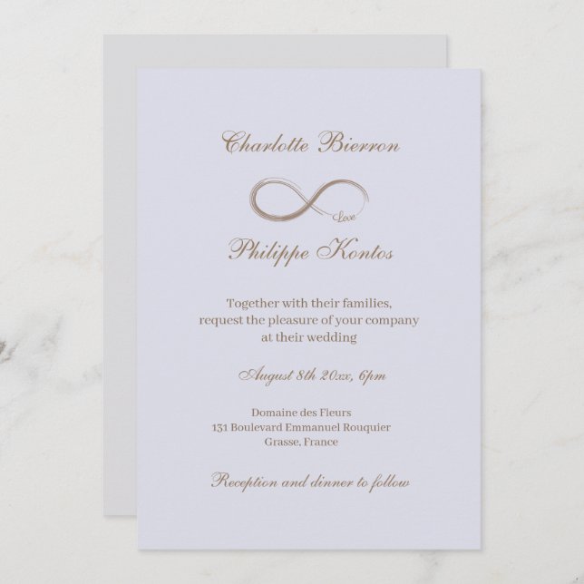 Infinity Sign Lilac Grey Gold Elegant Wedding Invitation (Front/Back)