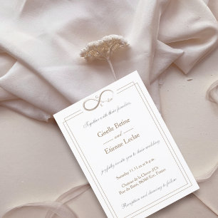 Infinity Sign Monogram Gold White Grey Wedding Invitation