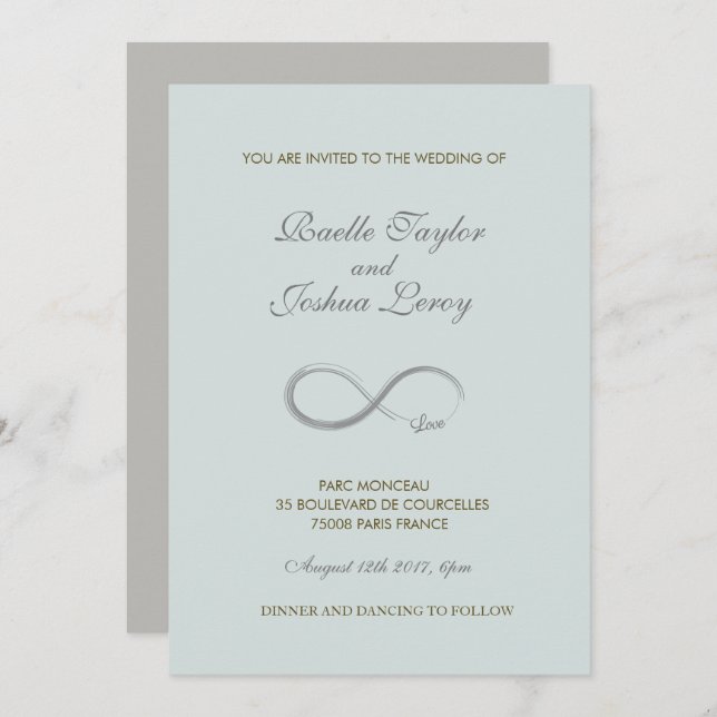 Infinity sign pale blue grey minimalist Wedding Invitation (Front/Back)