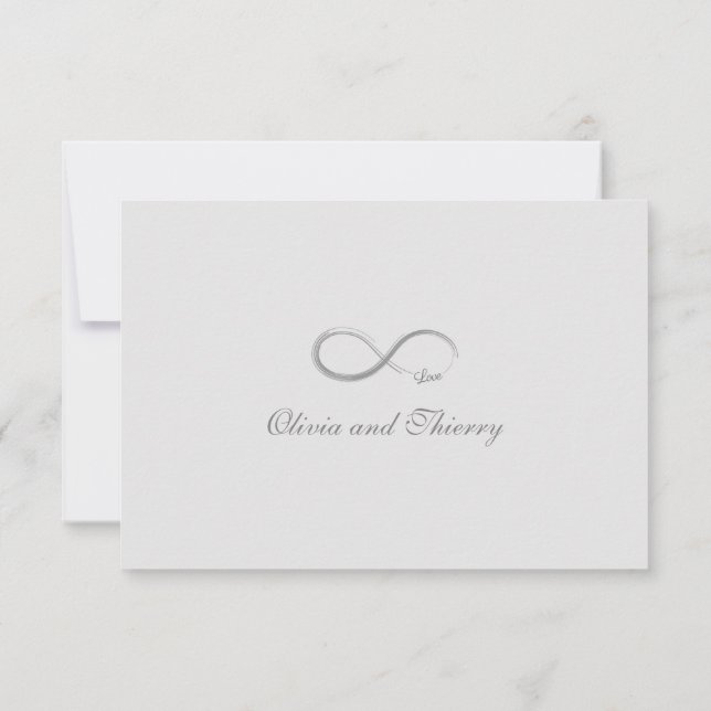 Infinity sign pure white gold grey wedding RSVP Invitation (Back)