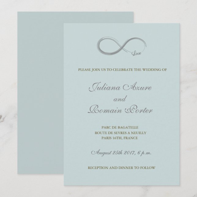 Infinity sign teal green grey minimalist Wedding Invitation (Front/Back)