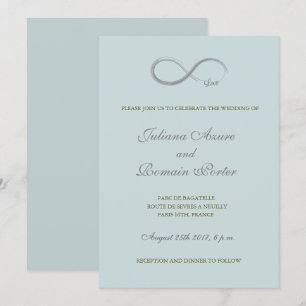 Infinity sign teal green grey minimalist Wedding Invitation